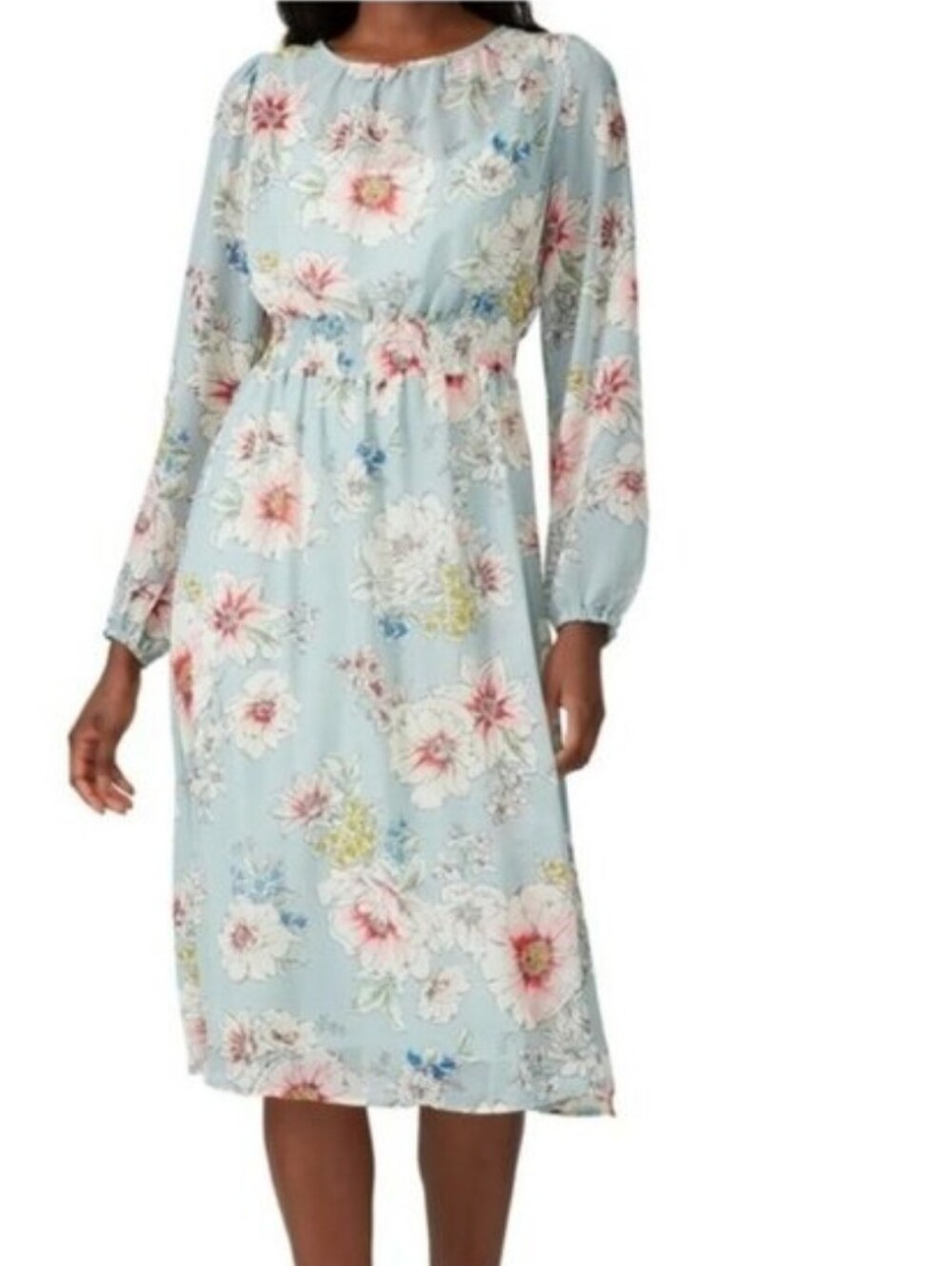 Louna Smocked Floral Long Sleeve Dress Small Women's Chiffon USA Spring